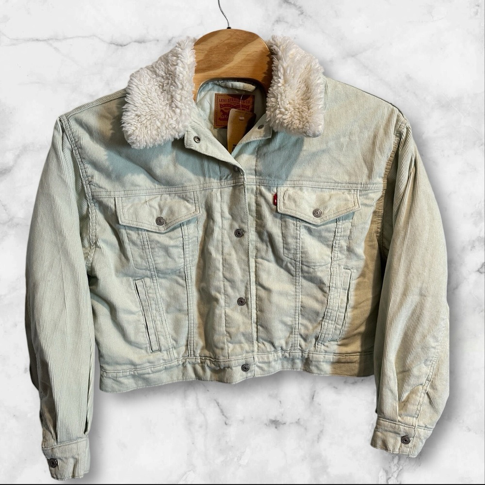 Levi's Sherpa Jacket Baby Cropped‎ Trucker Jacket Size XL Mint Corduroy NWT